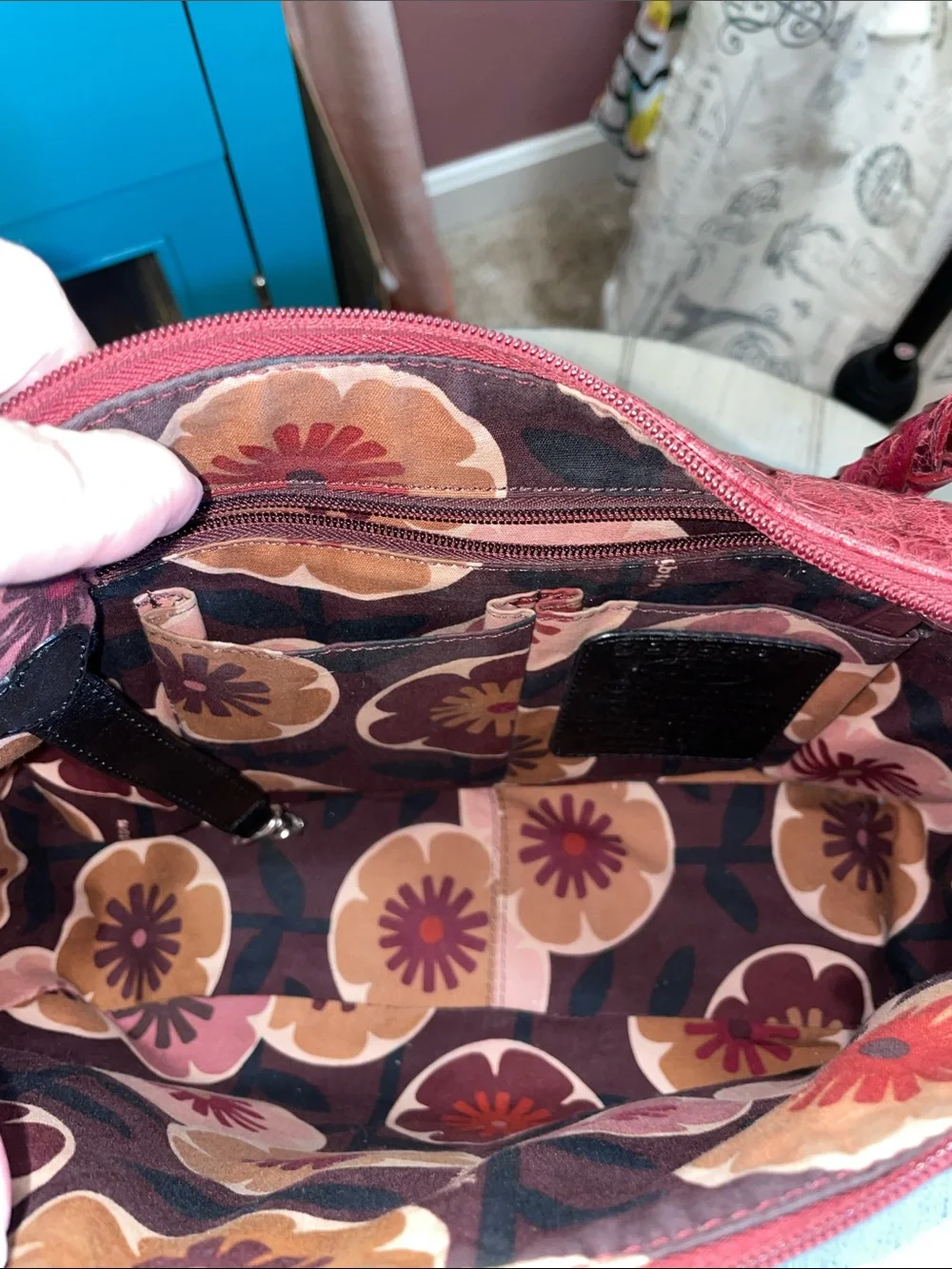 Red Textured Brighton Shoulder Bag with Heart Charms